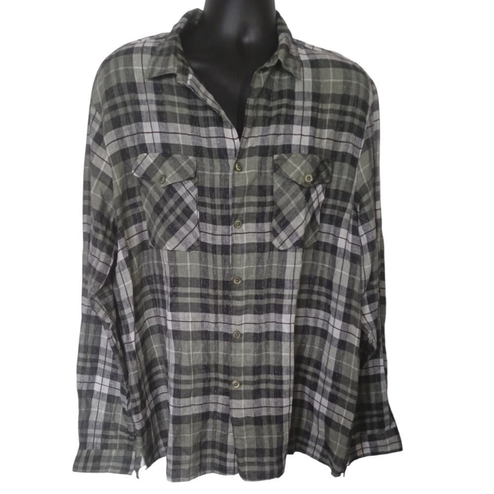 FRADI Linen Plaid Button Down Shirt Green Mens XXL Italy